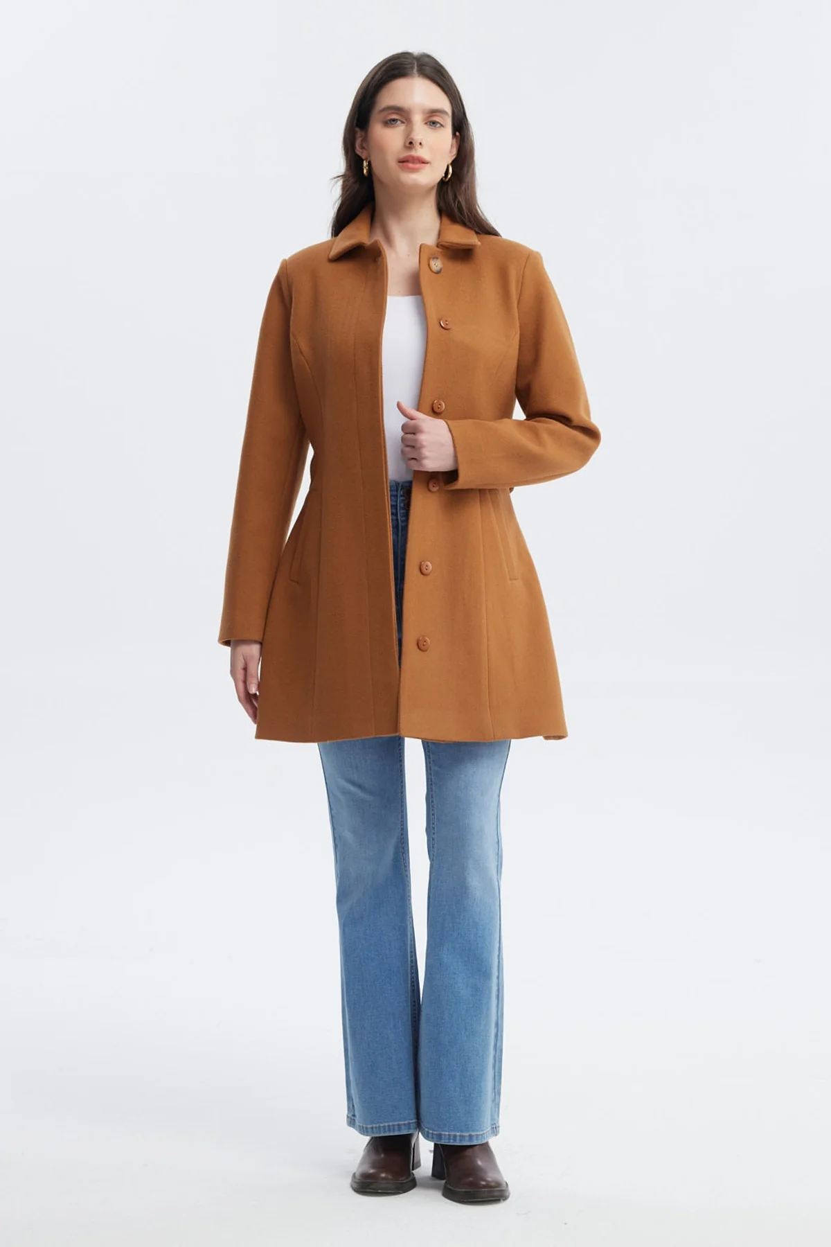 Abrigo Mujer Slim Cuello Camisero Camel - Image 4