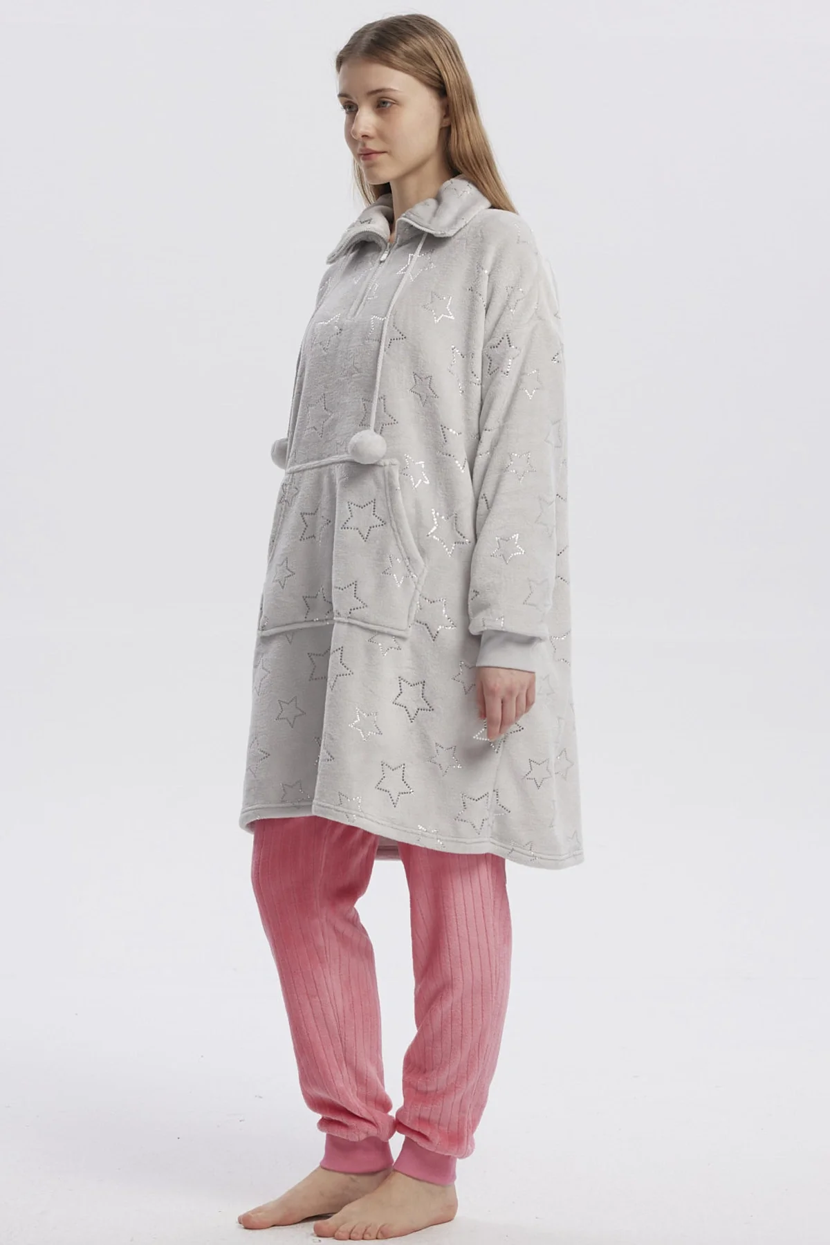 Bata Mujer Half Zipper Gris - Image 2