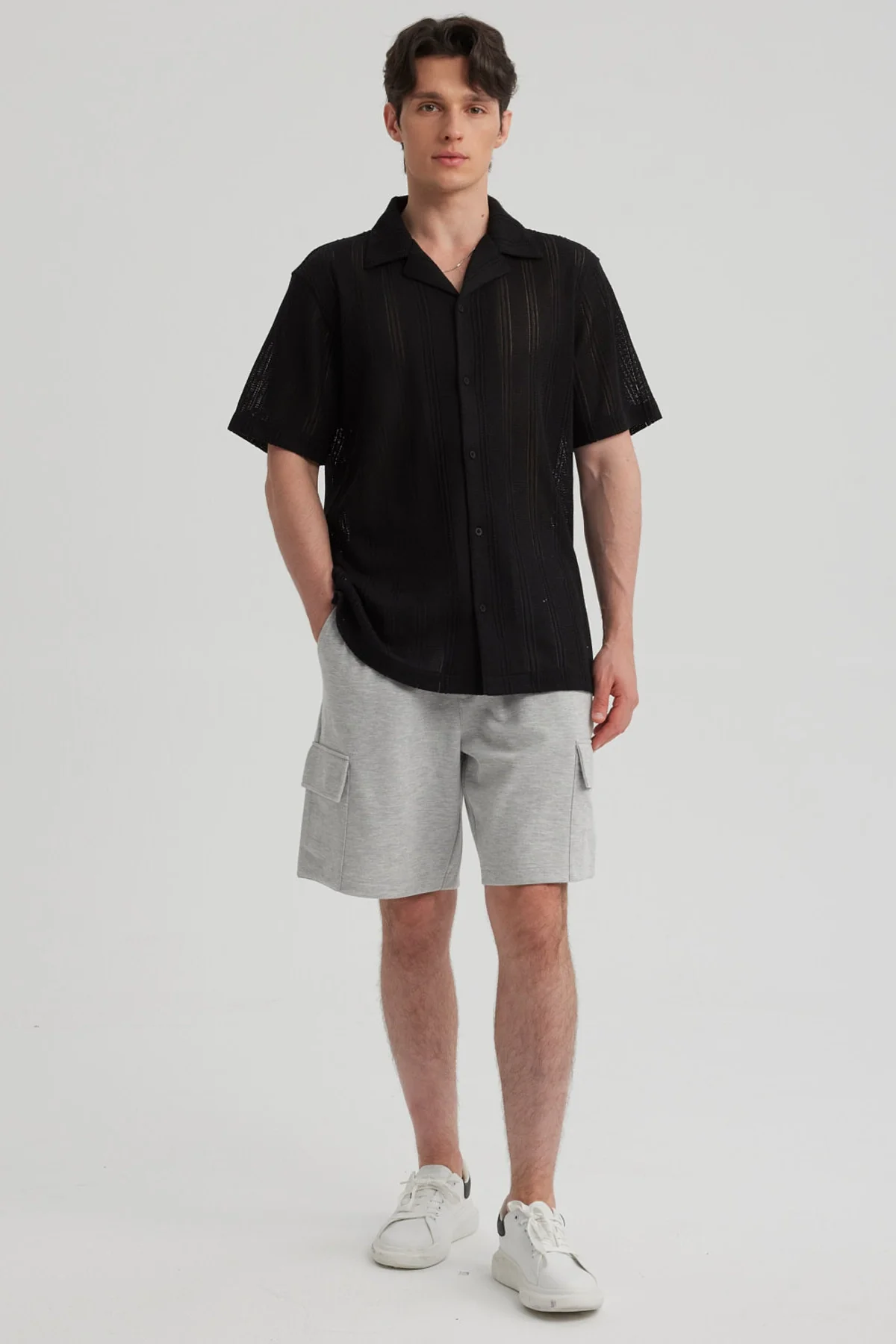 Bermuda Hombre Cargo Gris Melange - Image 4