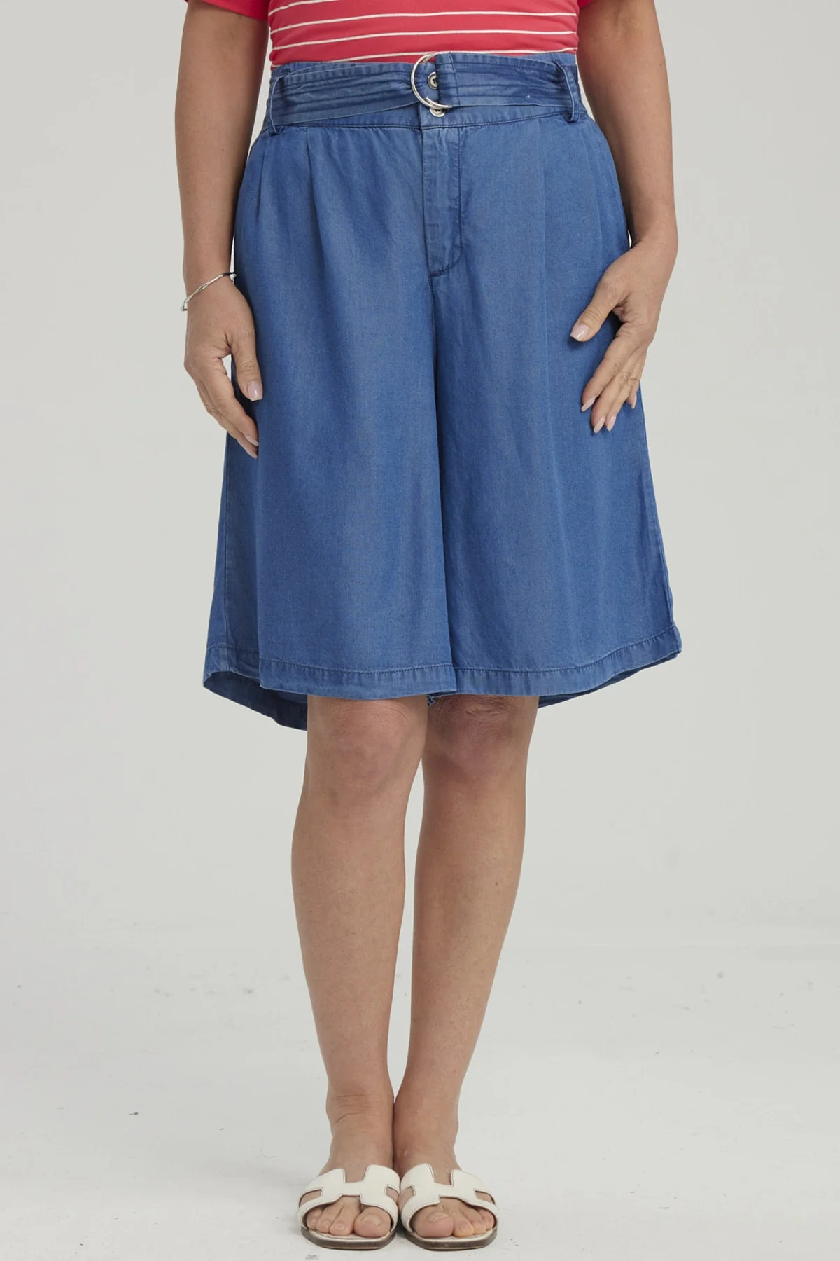 Bermuda Mujer Tencel Tiro Alto Azul