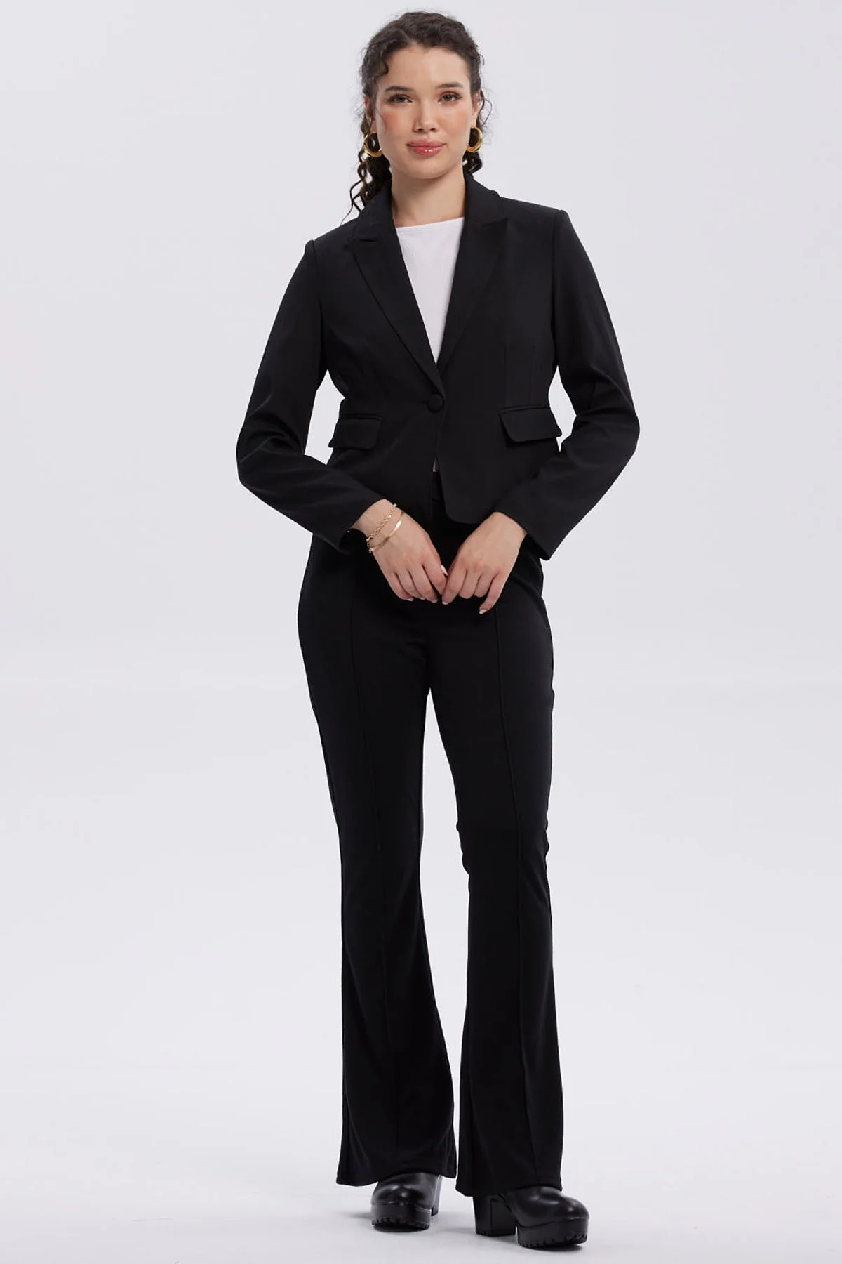 Blazer Mujer Botón Bolsillos Negro - Image 4