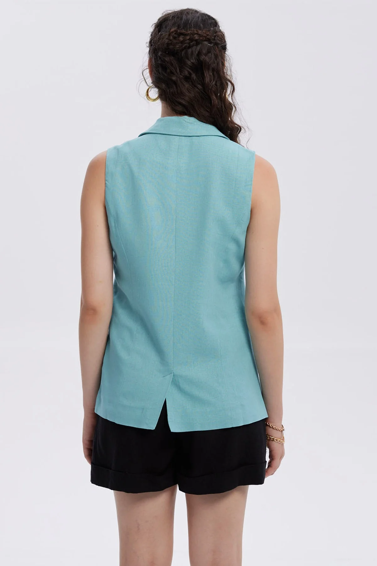 Blazer Mujer Lino 2 Bolsillos Celeste - Image 3