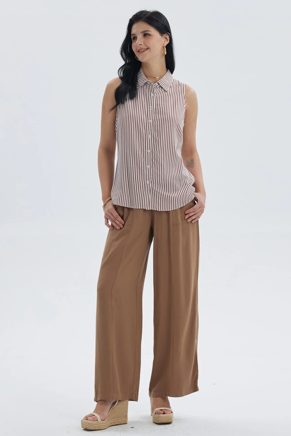 Blusa Mujer Abotonada Rapport Café Oscuro - Image 4