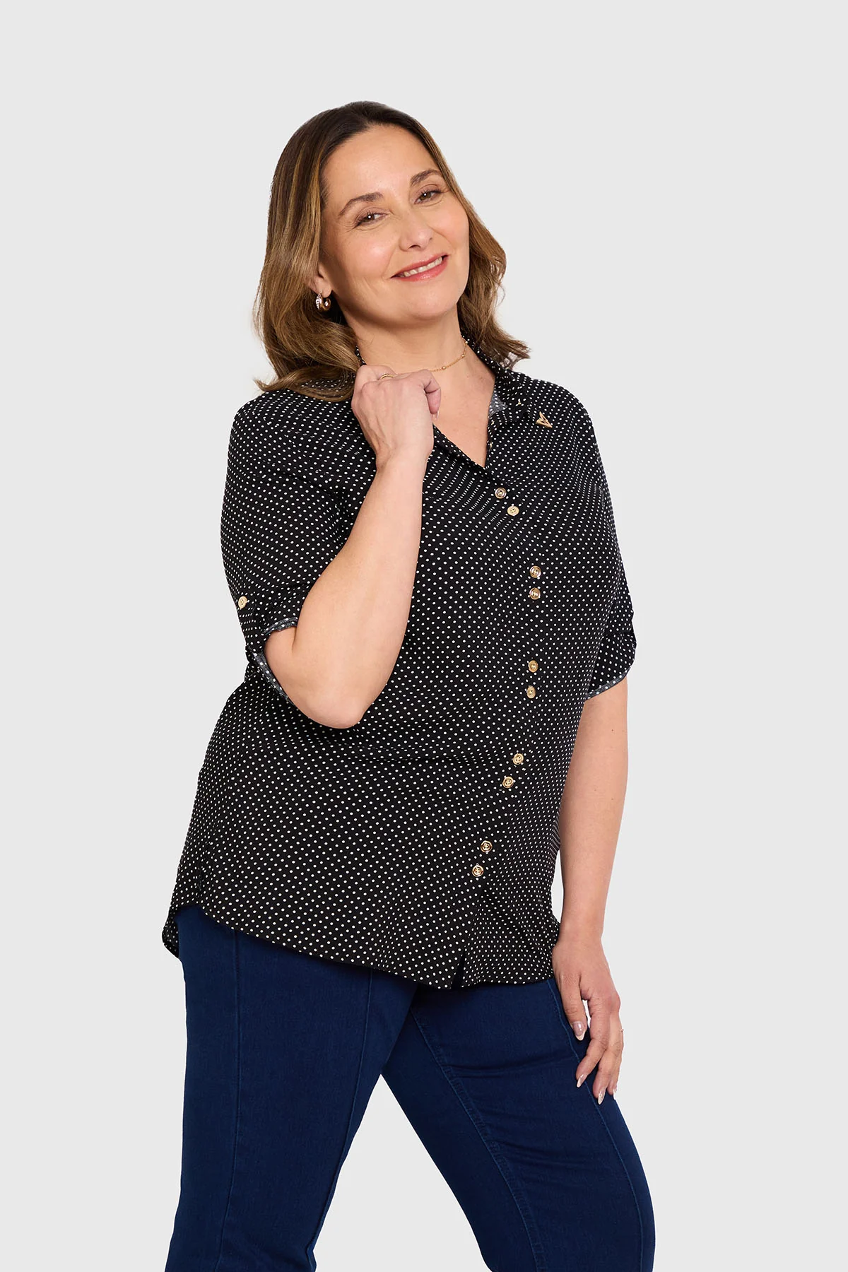 Blusa Mujer Abotonada Roll Up Negro - Image 2