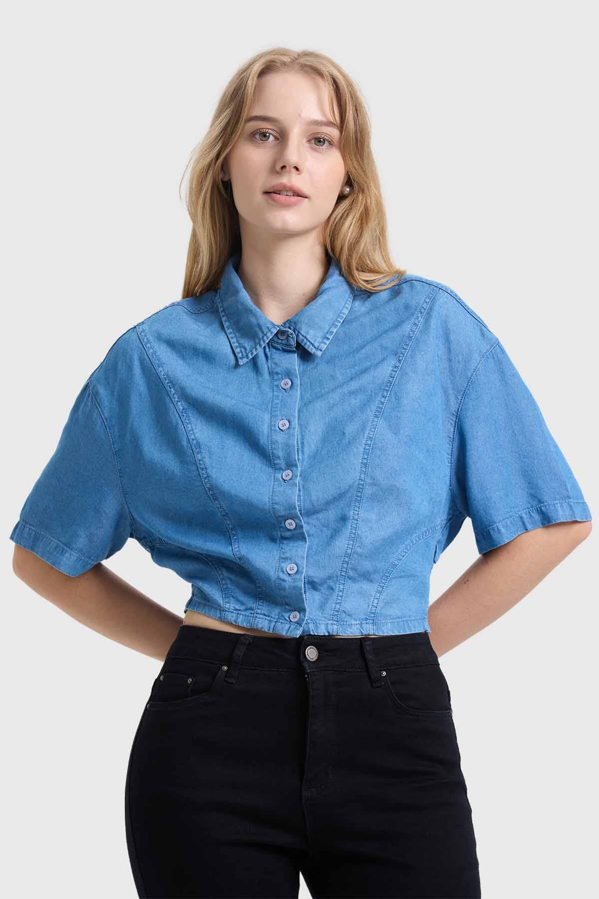 Blusa Mujer Ajuste Cintura Azul