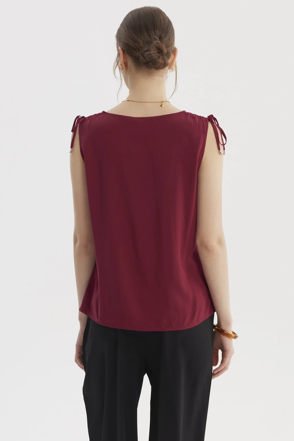 Blusa Mujer Blusa Amarra Aplicación Vino - Image 3