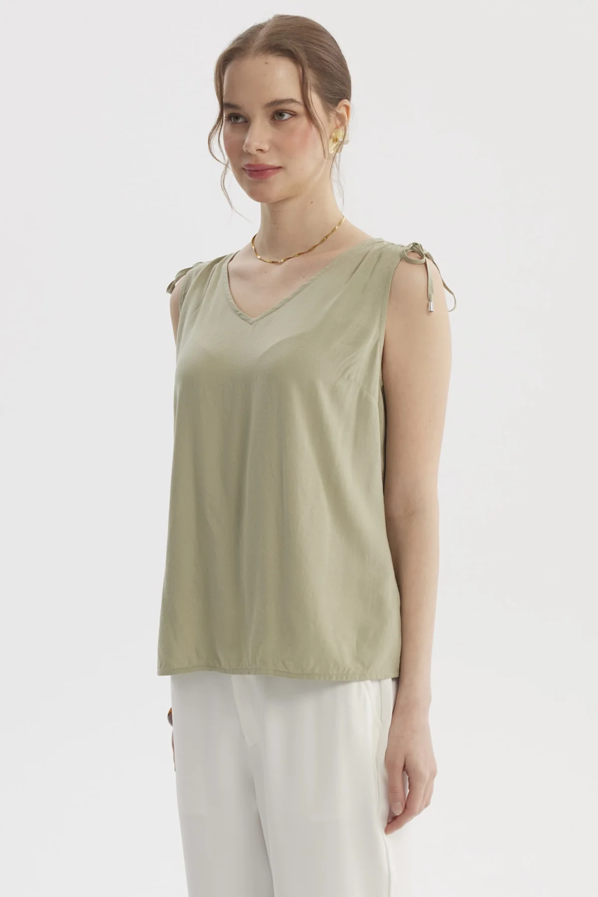 Blusa Mujer Blusa Amarra Aplicación Verde - Image 2
