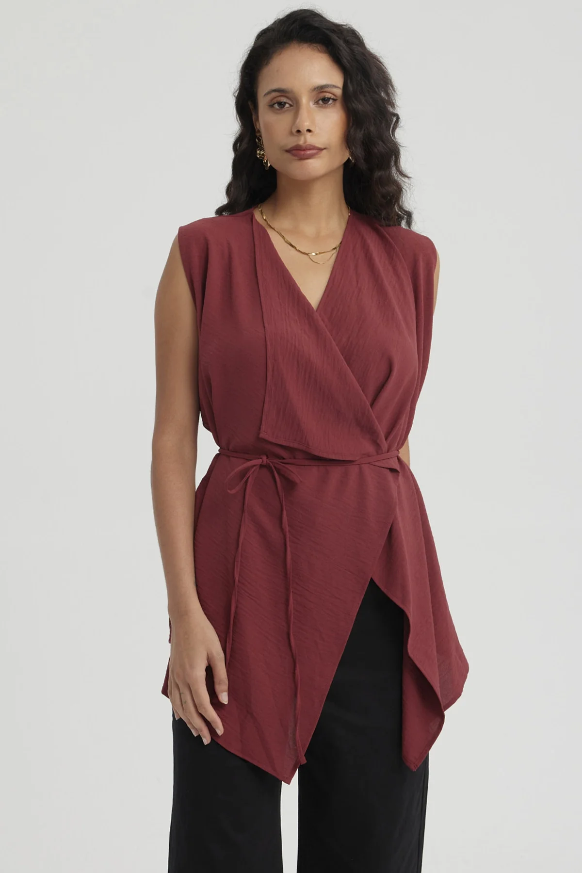 Blusa Mujer Cuello Camisero Vino