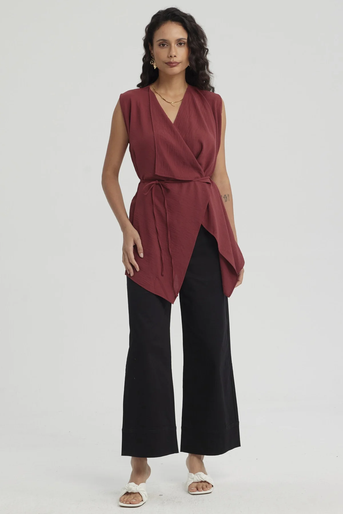 Blusa Mujer Cuello Camisero Vino - Image 4