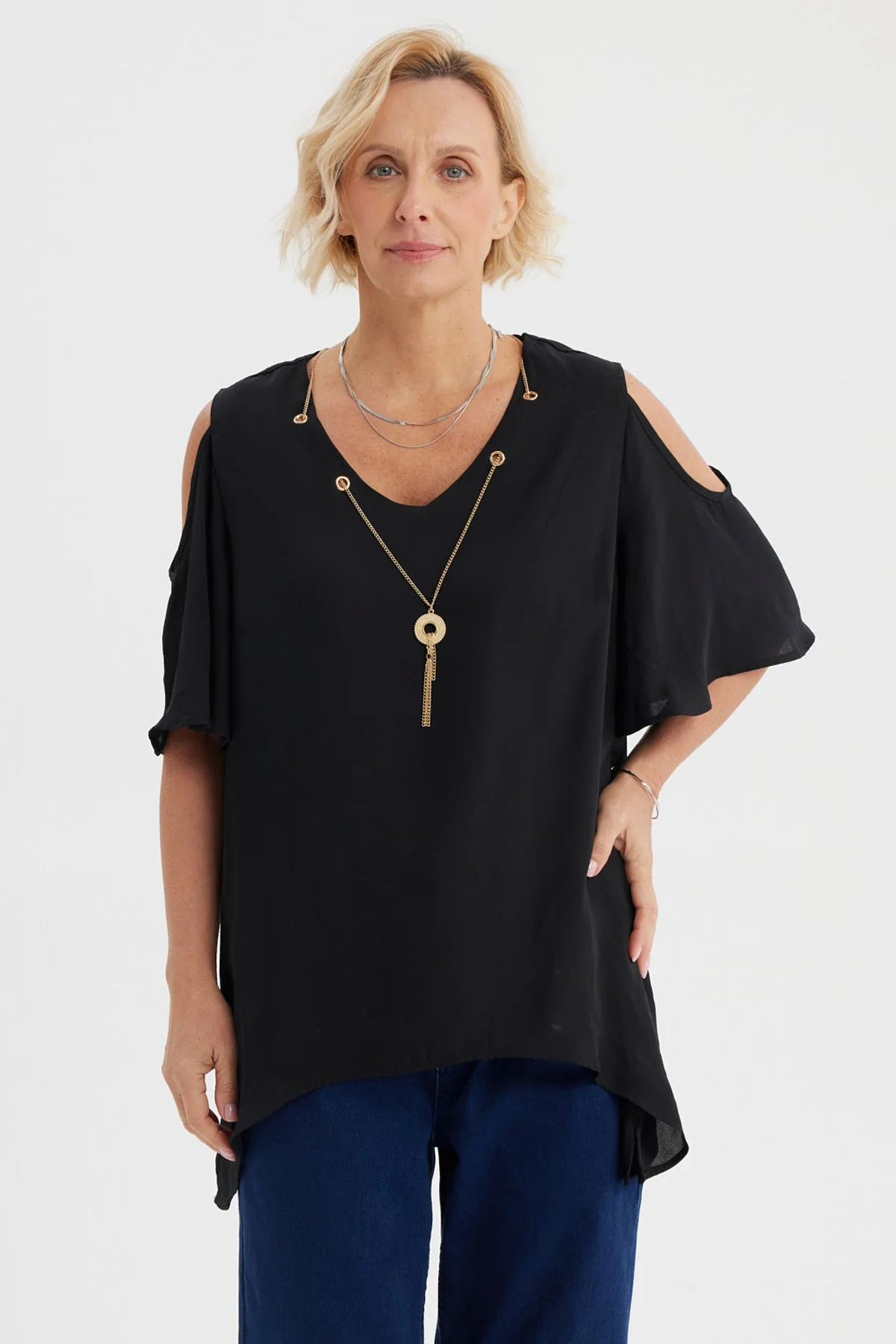 Blusa Mujer Flare Cuello V Negro