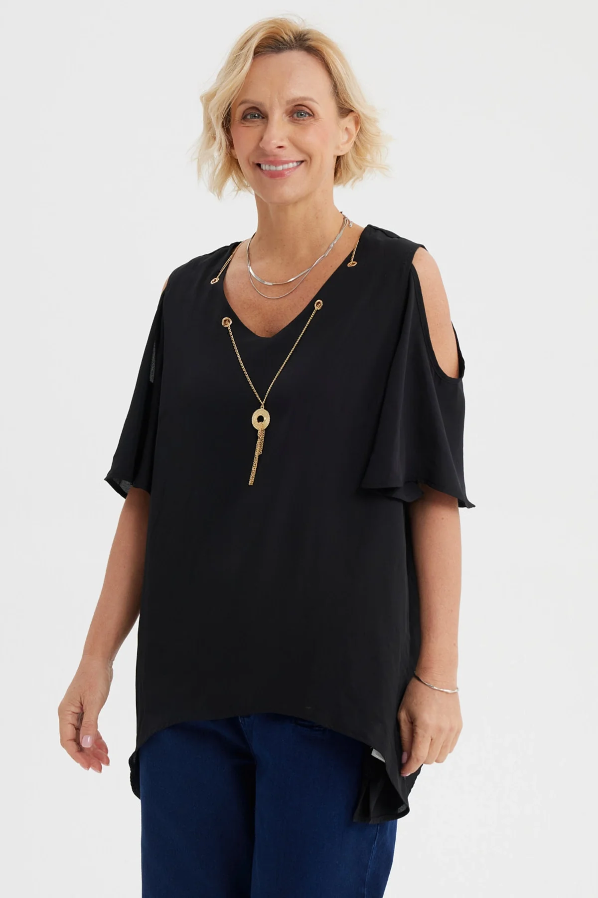 Blusa Mujer Flare Cuello V Negro - Image 2