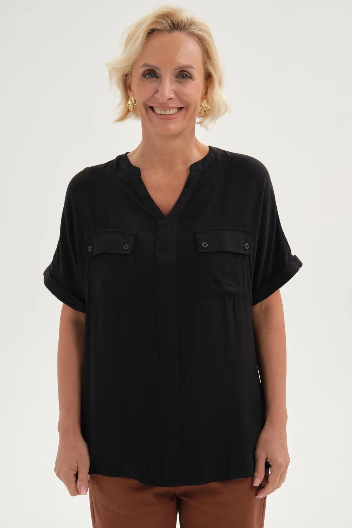 Blusa Mujer Lisa 2 Tapetas Negro