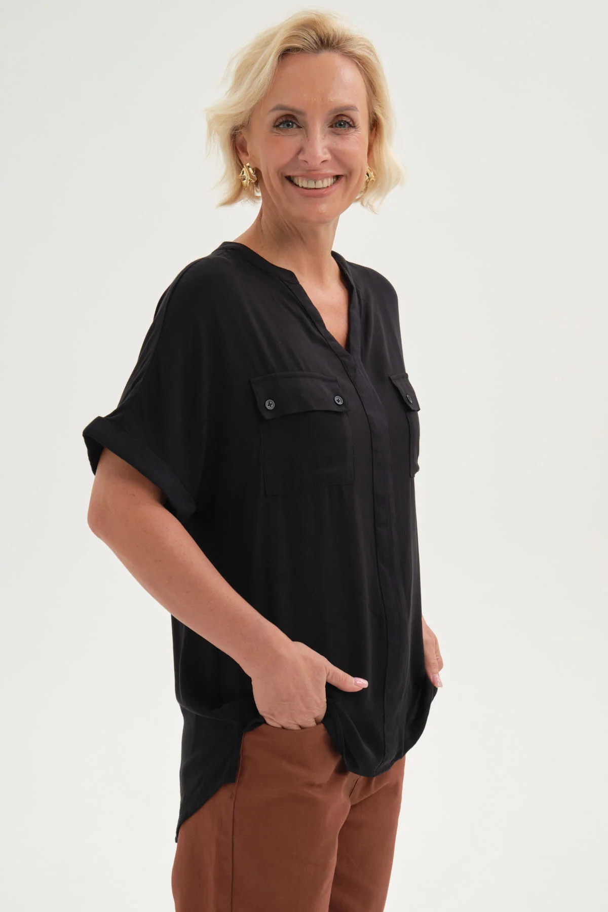 Blusa Mujer Lisa 2 Tapetas Negro - Image 2