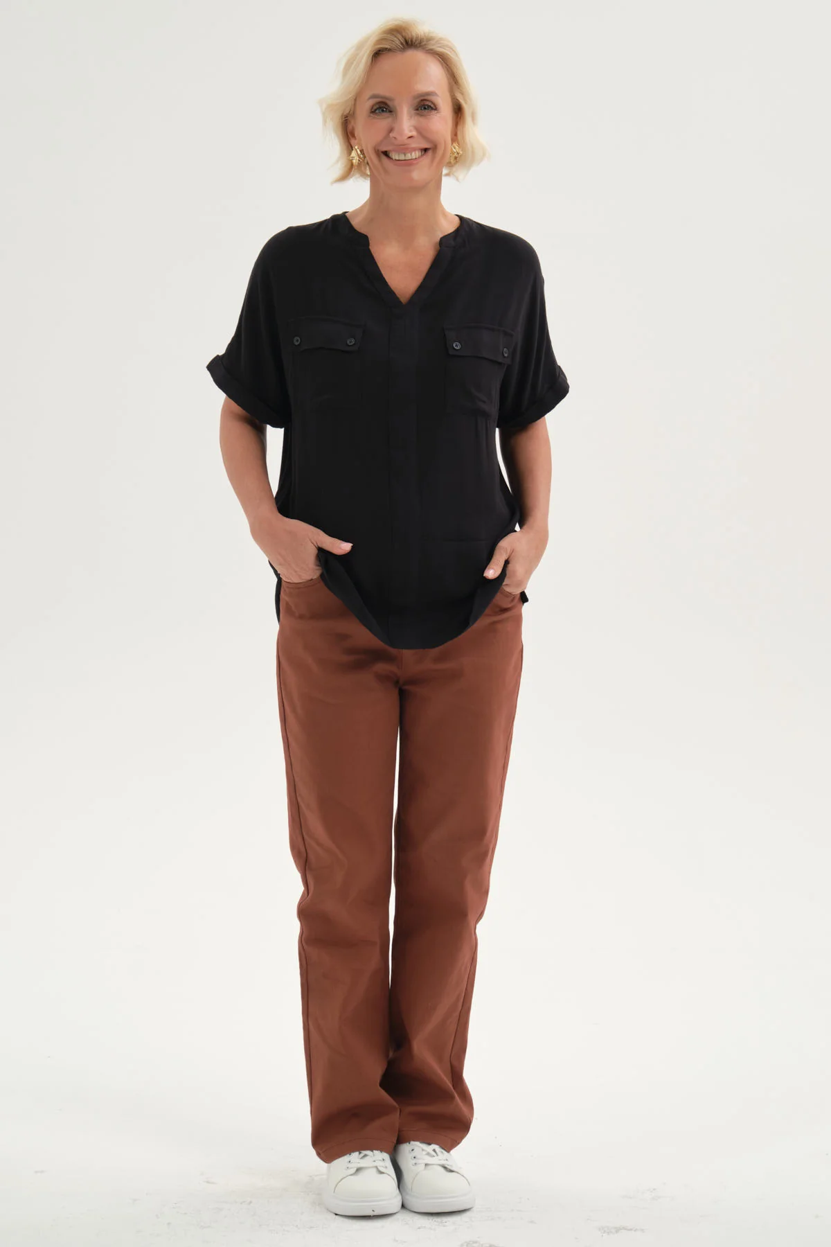 Blusa Mujer Lisa 2 Tapetas Negro - Image 4