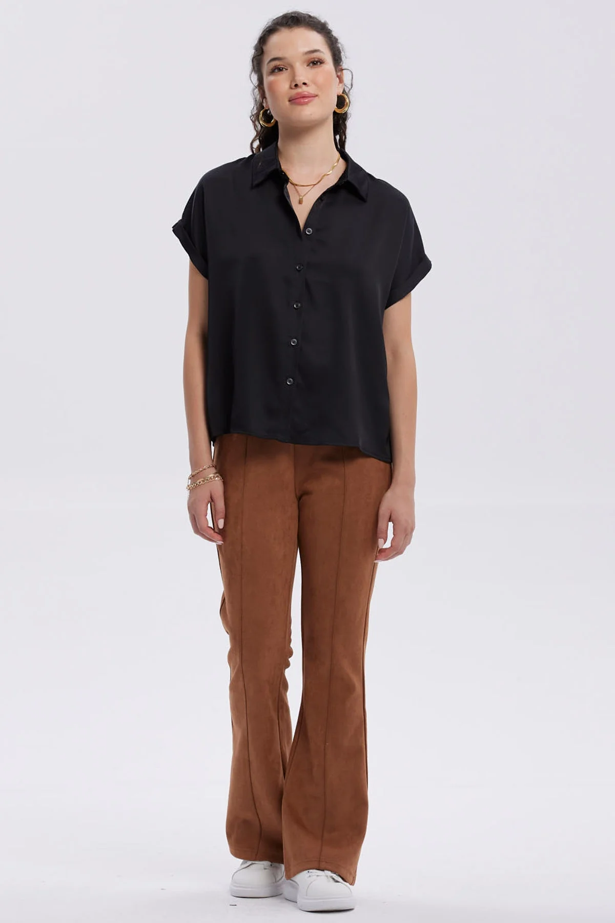 Blusa Mujer Satín Abotonada Negro - Image 4
