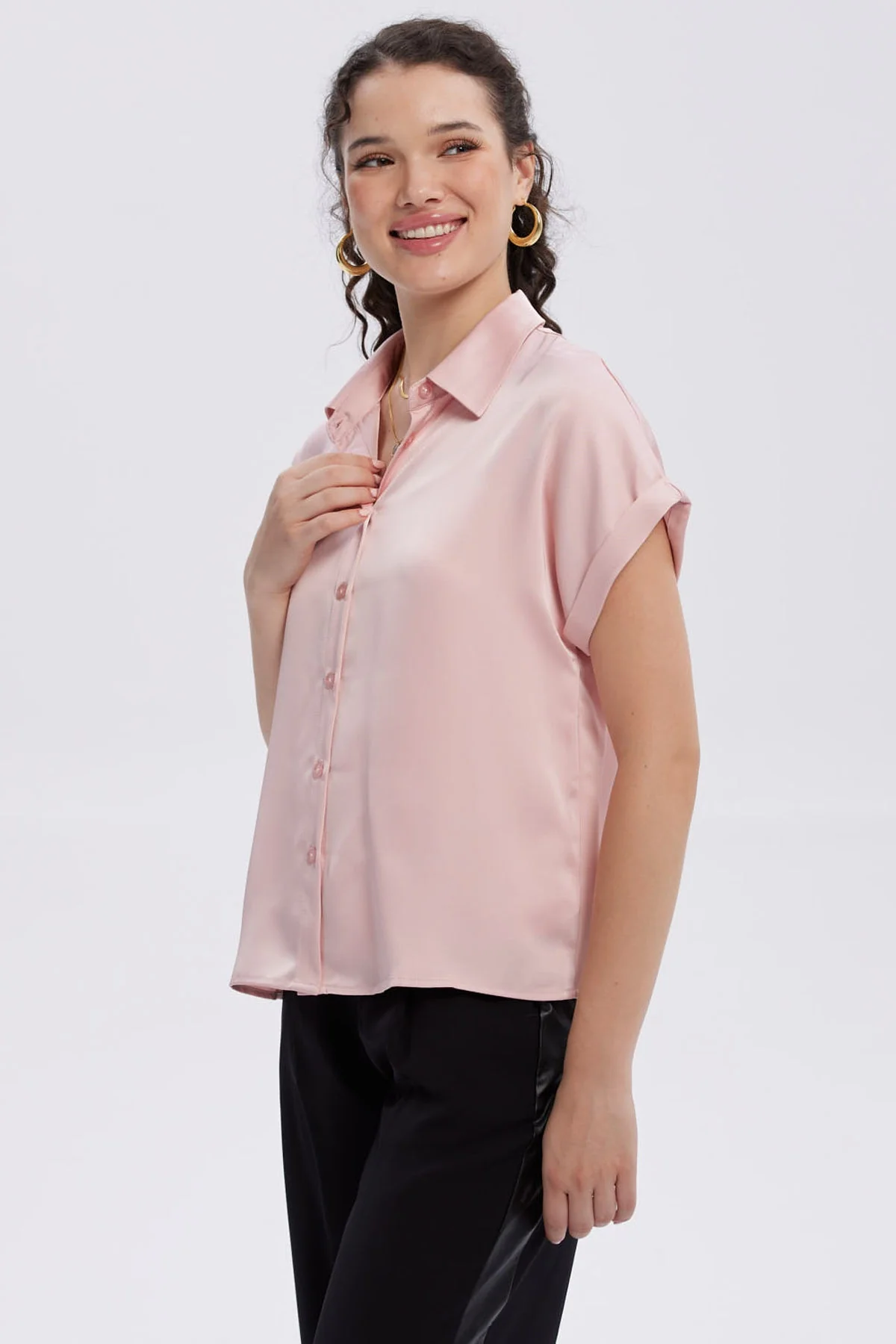 Blusa Mujer Satín Abotonada Palo Rosa - Image 2