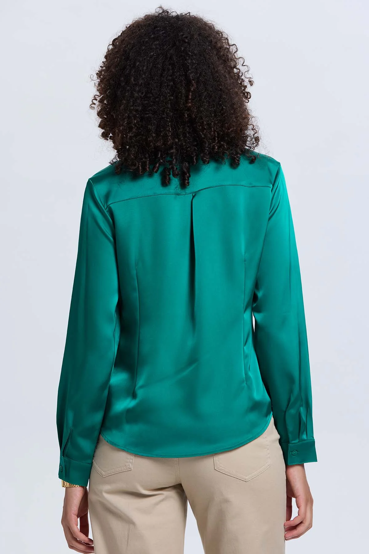 Blusa Mujer Satinada Abotonada Verde - Image 3