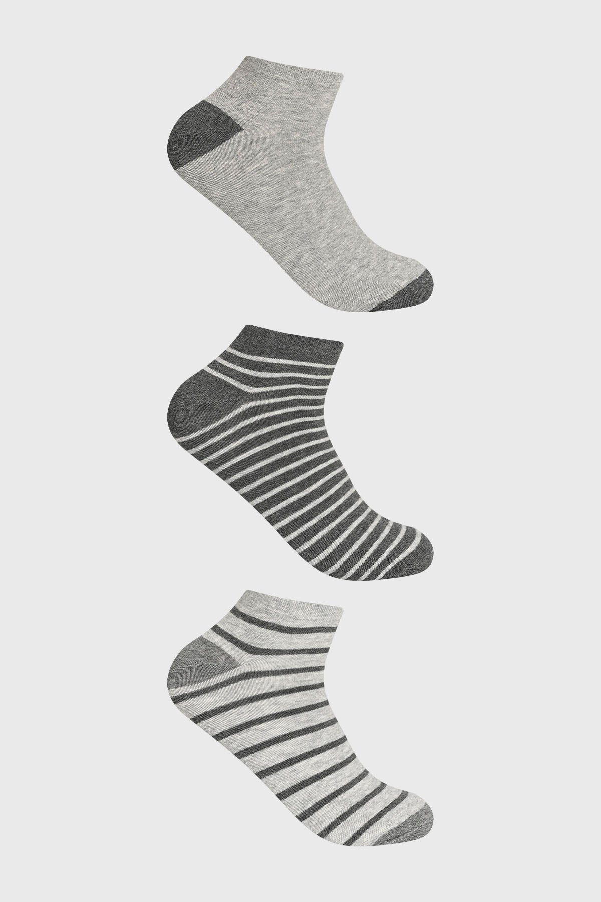 Calceta Deportiva Hombre Rayas Gris
