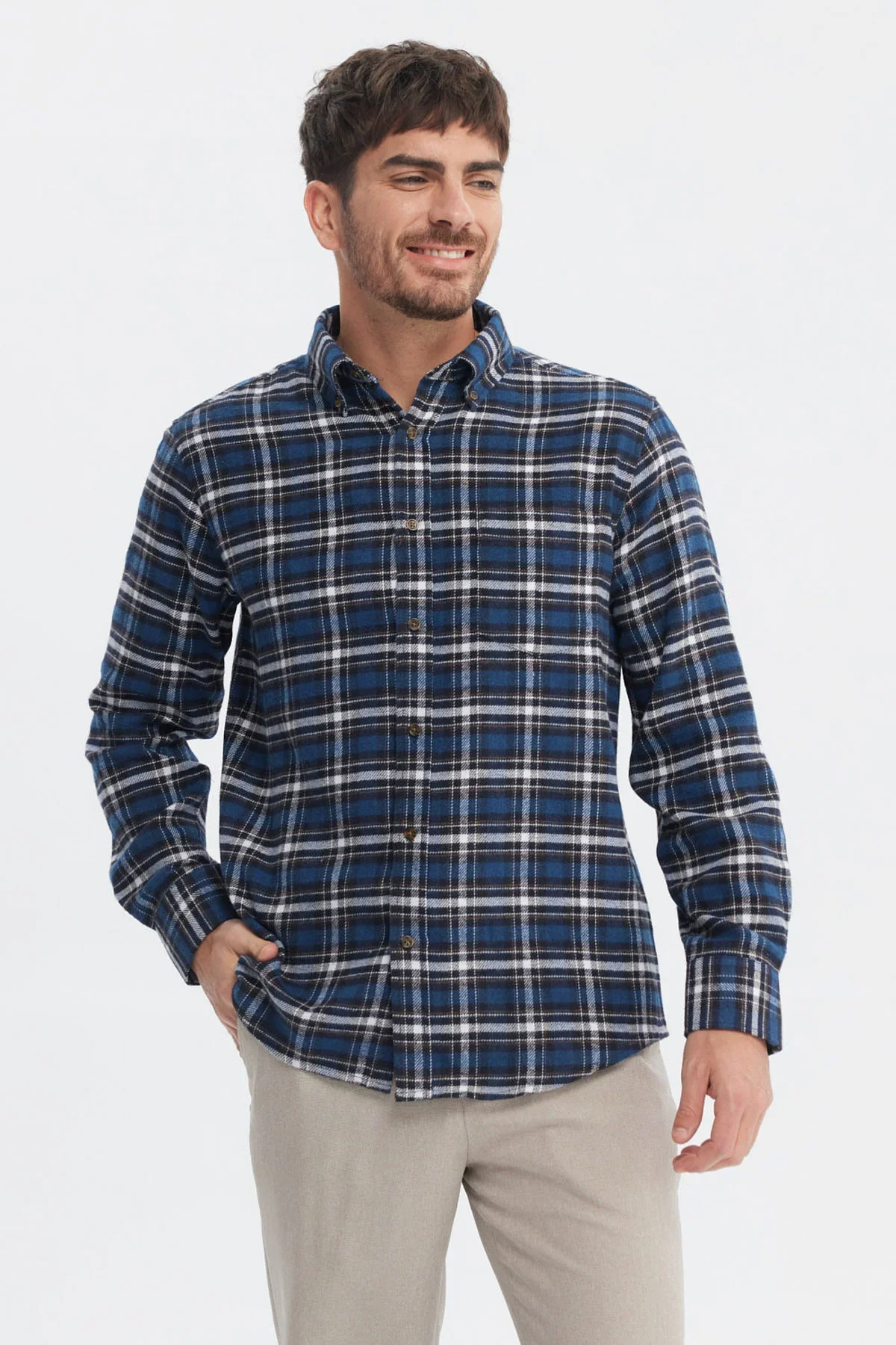 Camisa Hombre Franela Básica Azul