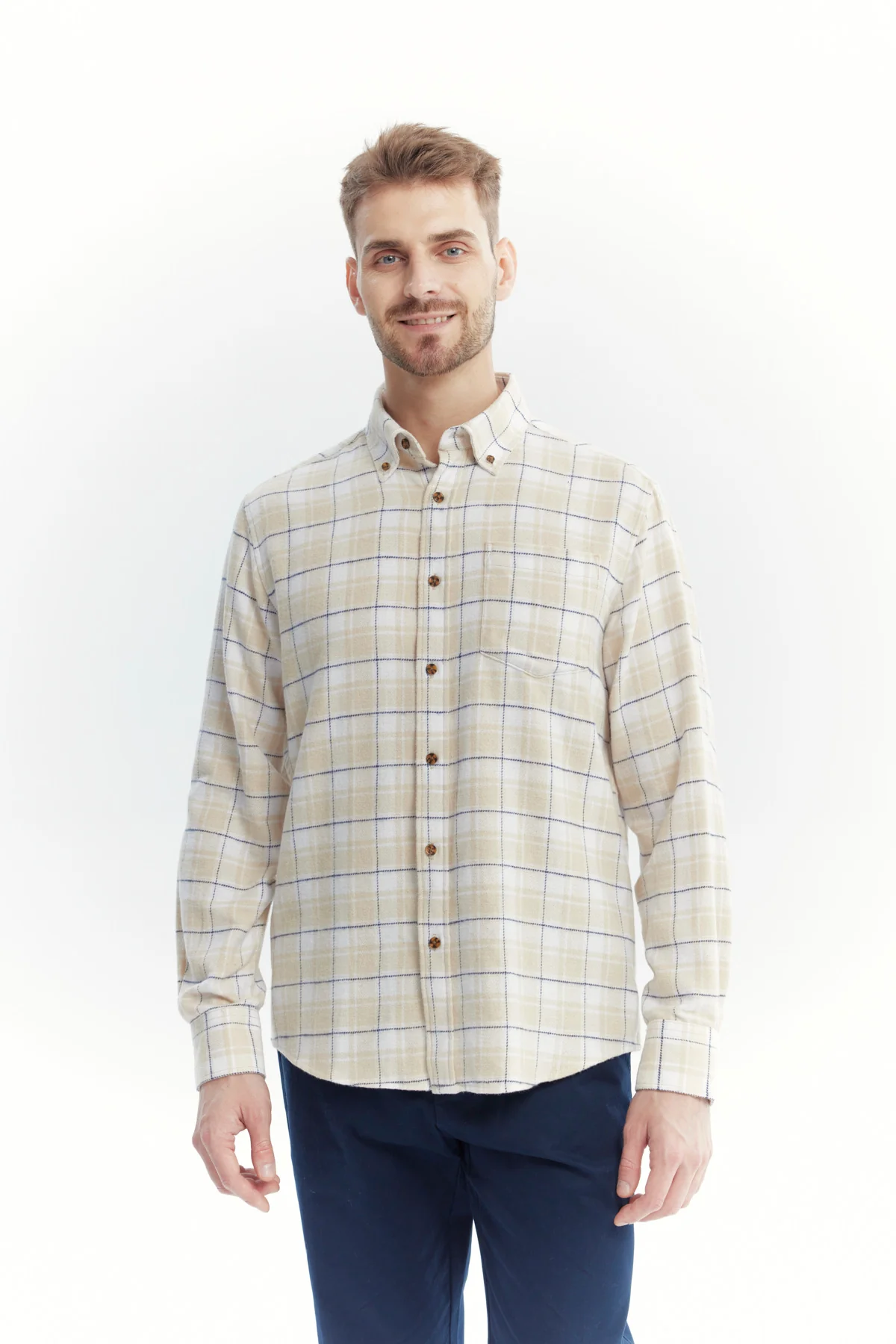 Camisa Hombre Franela Básica Beige