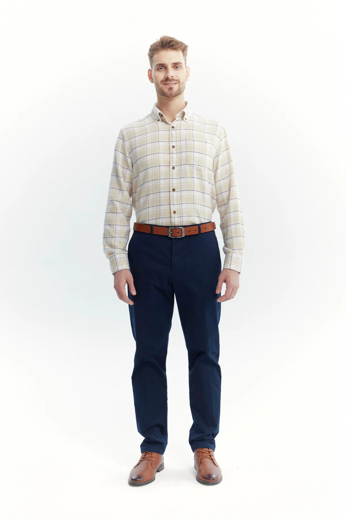 Camisa Hombre Franela Básica Beige - Image 4