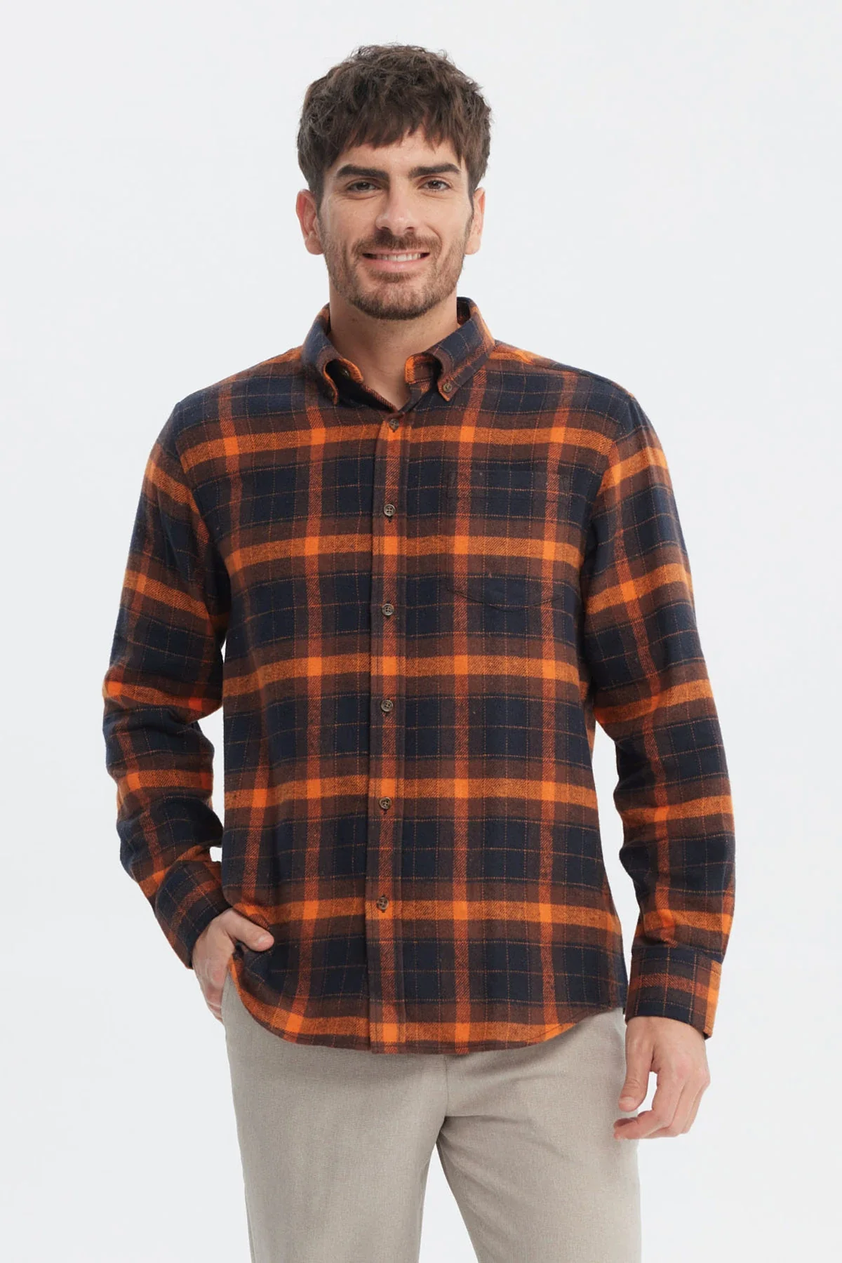 Camisa Hombre Franela Básica Naranjo