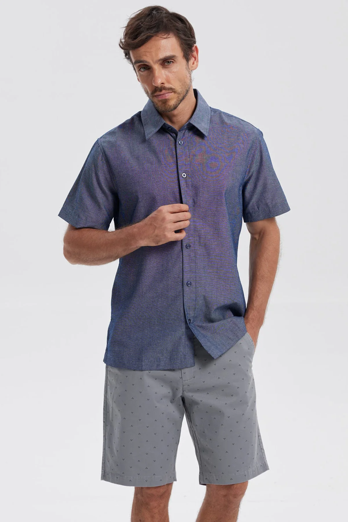 Camisa Hombre Lisa Azul Denim