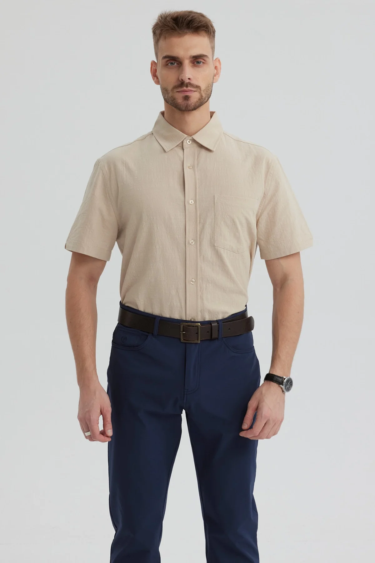 Camisa Hombre Lisa Beige