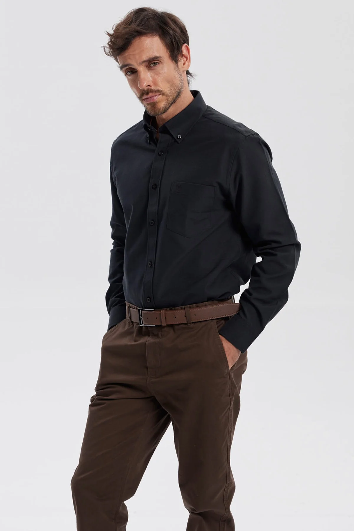 Camisa Hombre Oxford Negro - Image 2