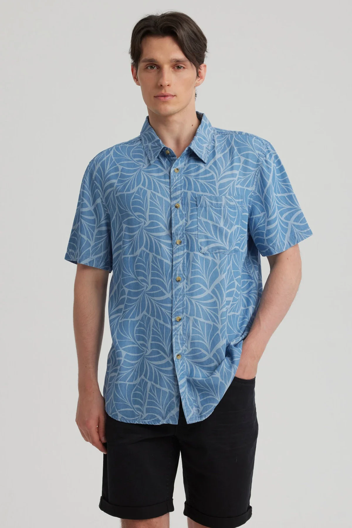 Camisa Hombre Print Azul Claro