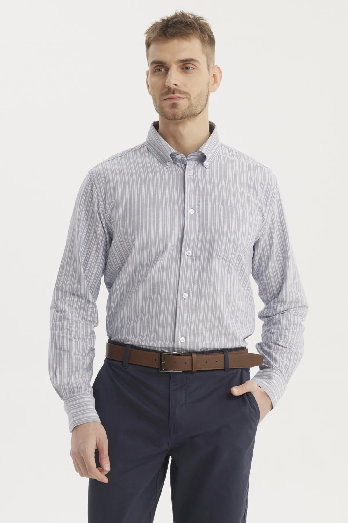 Camisa Hombre Rayas Premium Azul