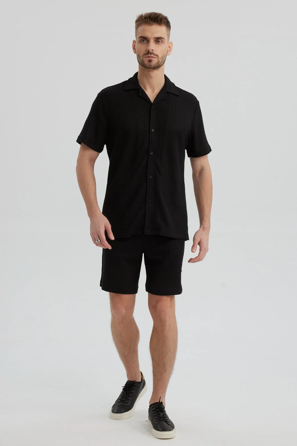 Camisa Hombre Slim Cuello Camisero Negro - Image 4