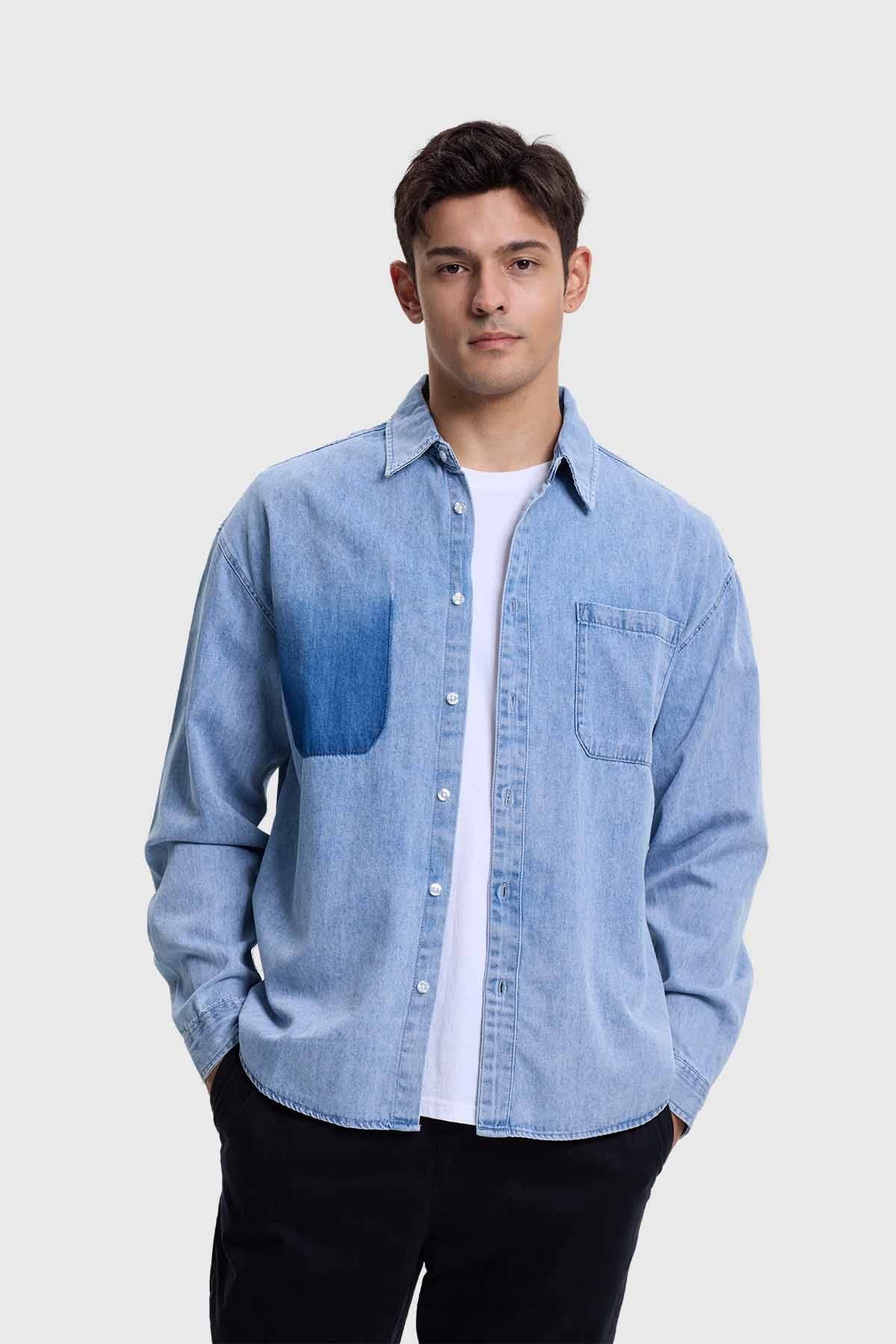 Camisa Hombre Sobrecamisa Denim Azul