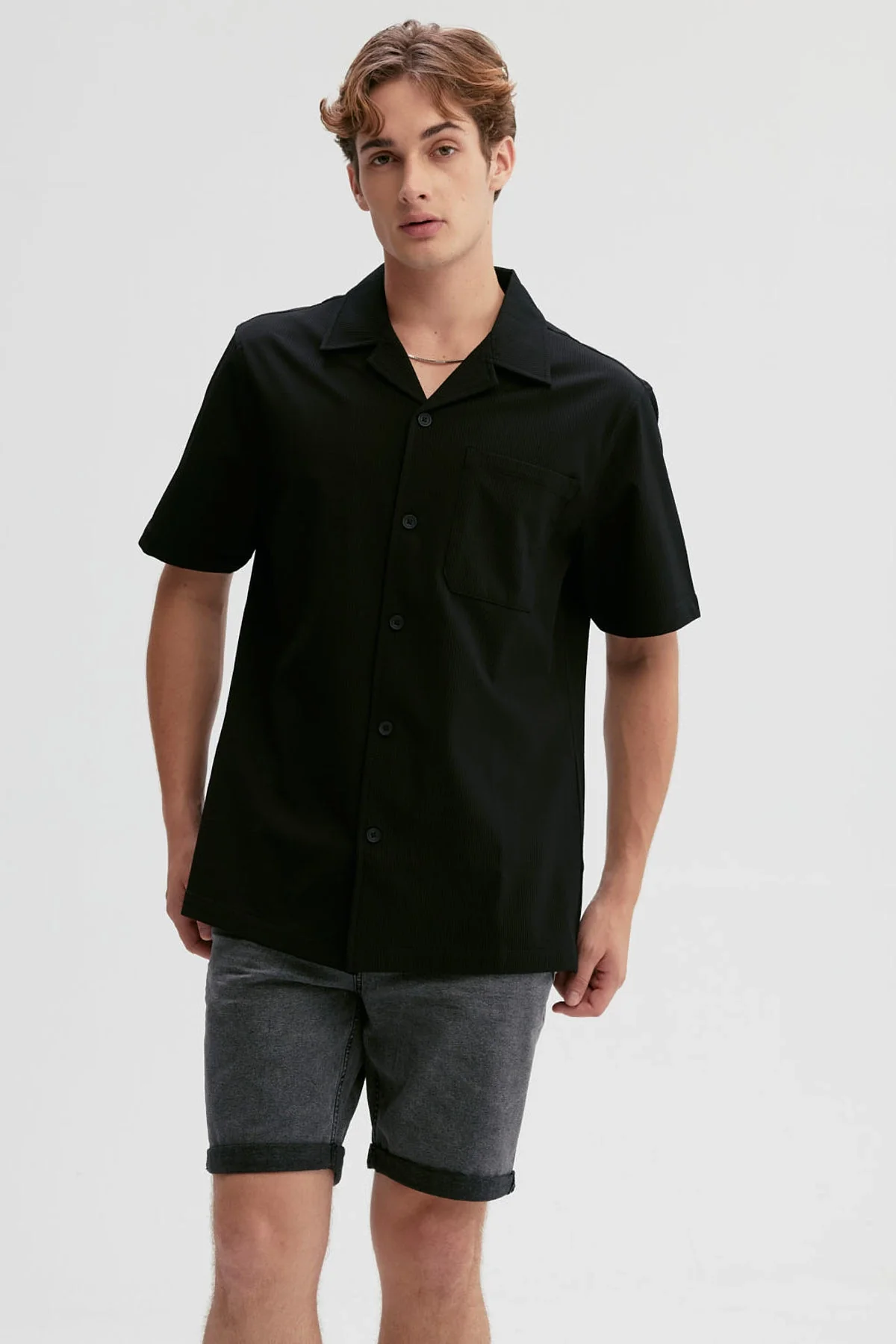 Camisa Hombre Textura Guayabera Negro
