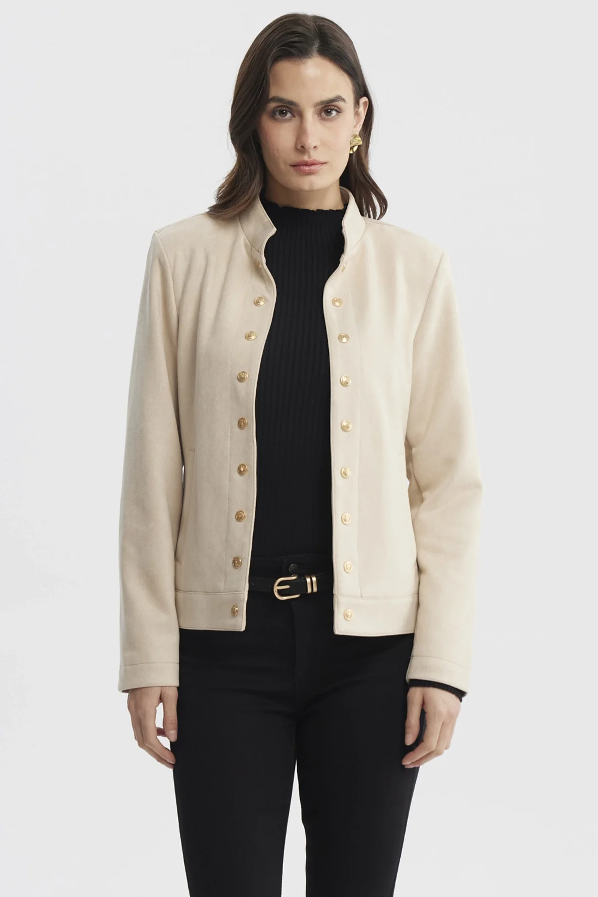 Chaqueta Mujer Cuello Apoyado Arena