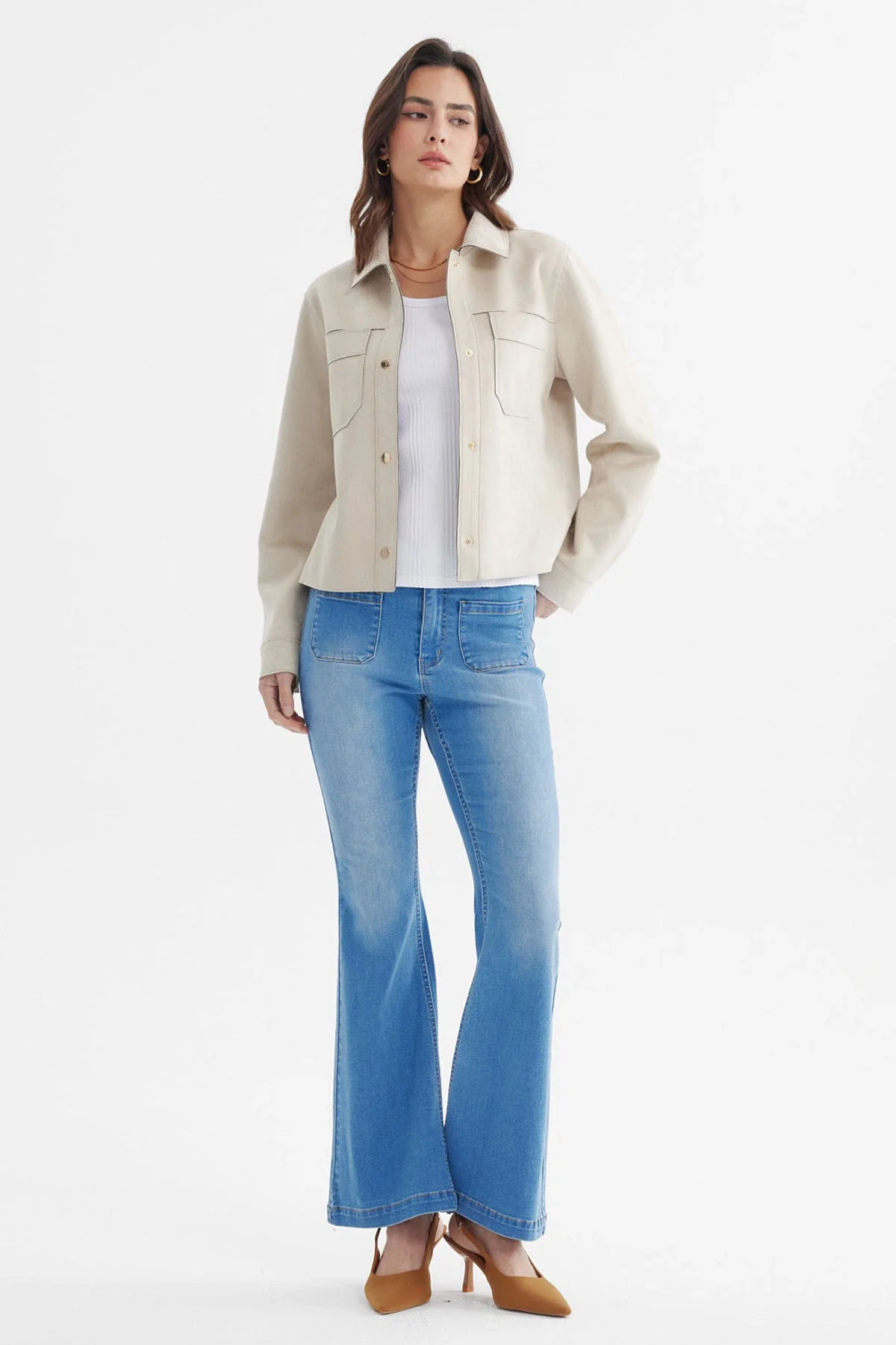 Chaqueta Mujer Cuello Camisero Beige - Image 4