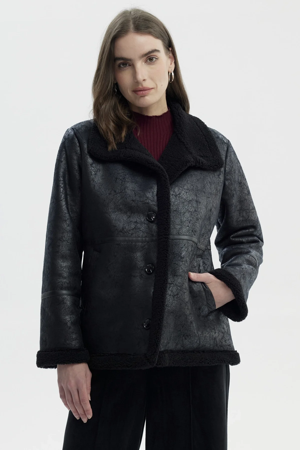 Chaqueta Mujer Oversize Cuello Camisero Negro