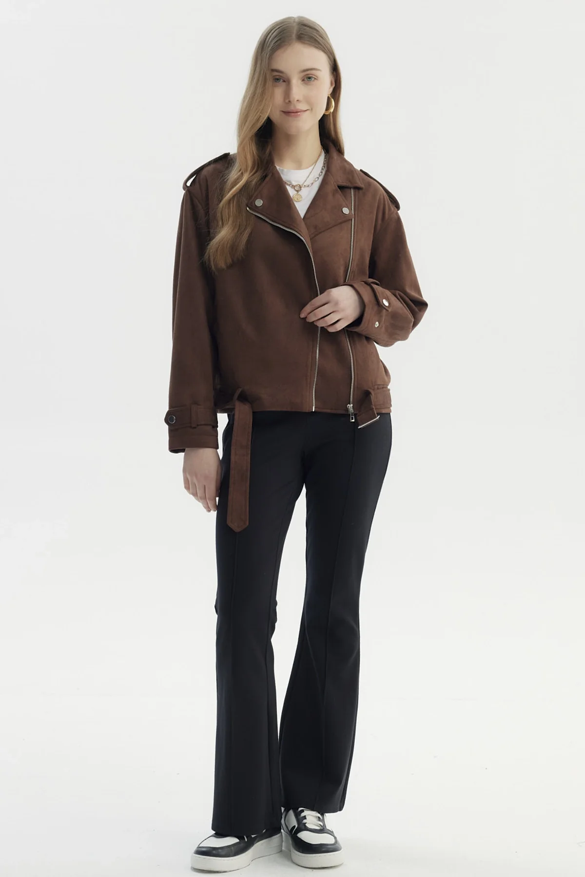 Chaqueta Mujer Oversize Gamuza Café - Image 4