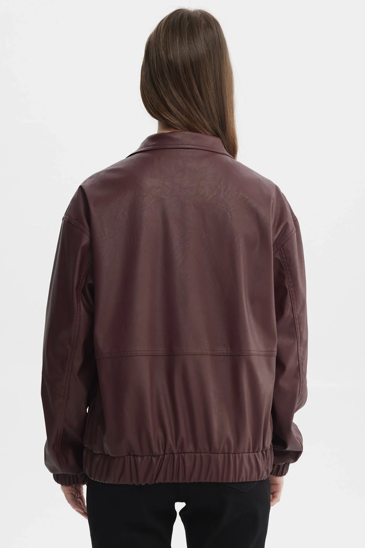 Chaqueta Mujer Oversize Efecto Cuero Vino Oscuro - Image 3