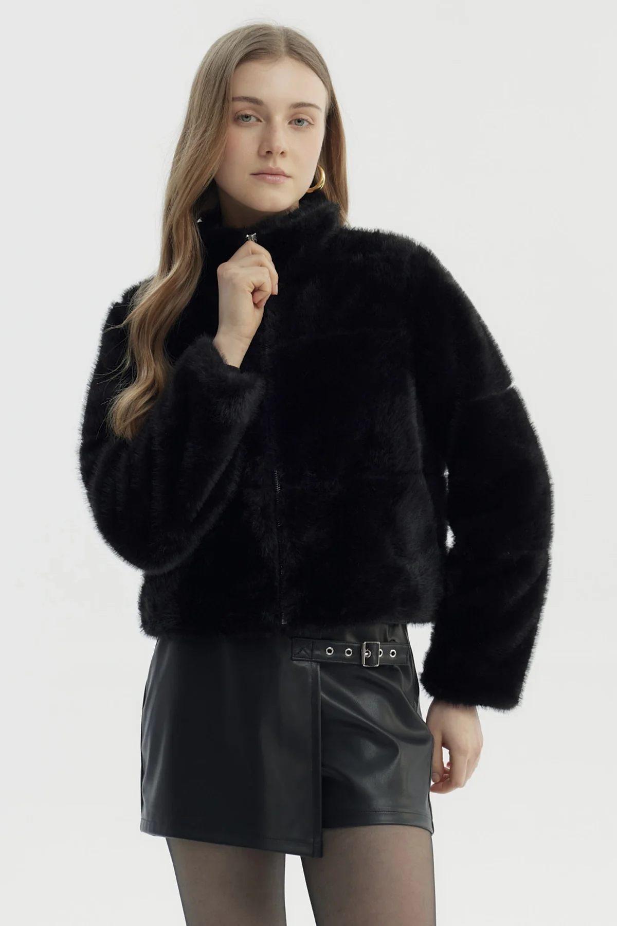 Chaqueta Mujer Peludo Negro