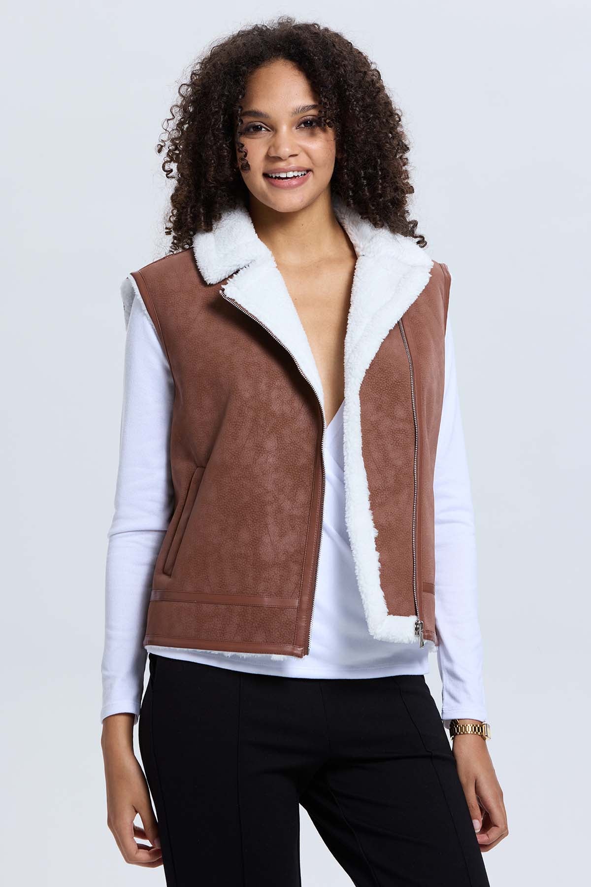 Chaqueta Mujer Efecto Cuero Bonded Cafe Oscuro