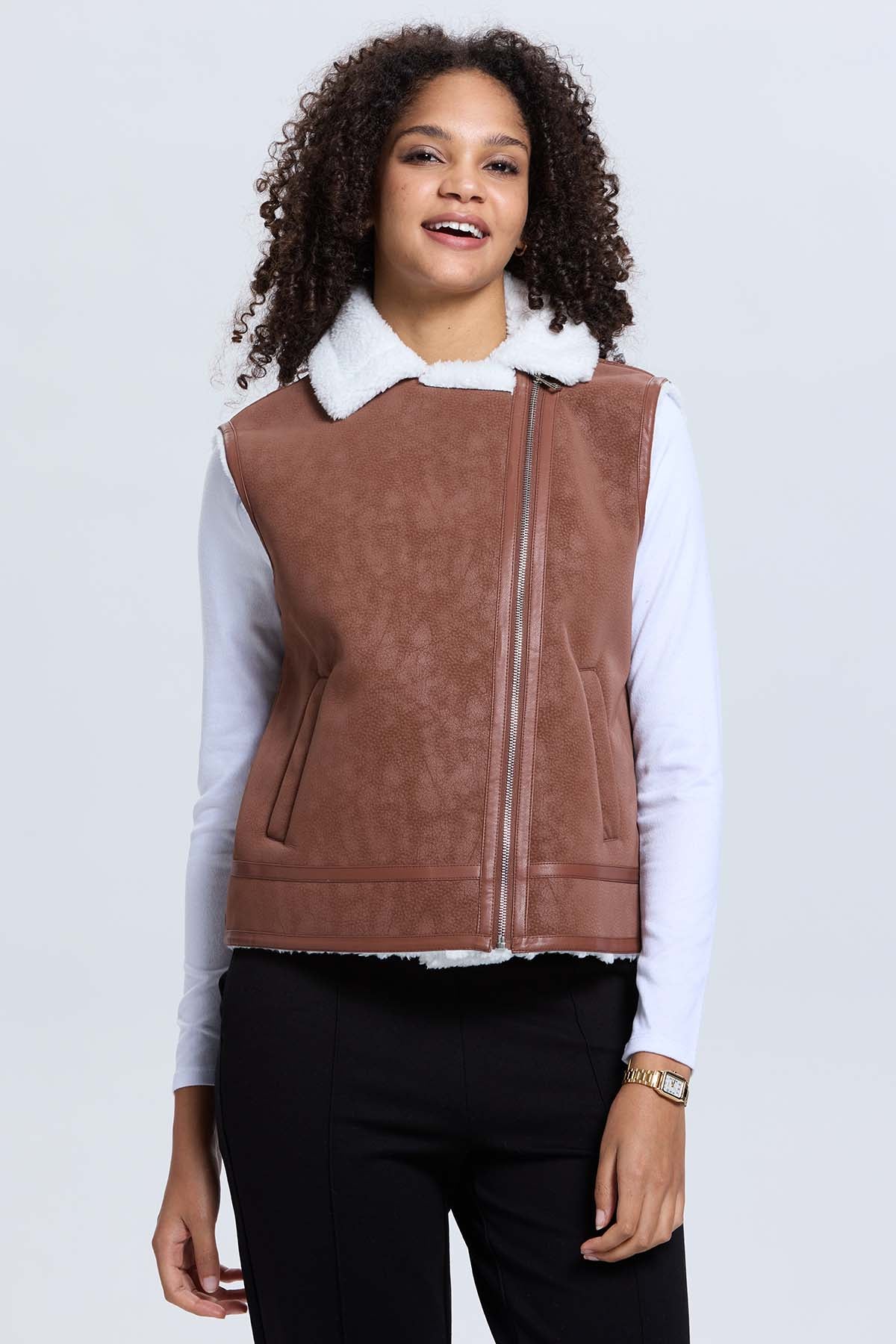 Chaqueta Mujer Efecto Cuero Bonded Cafe Oscuro - Image 2