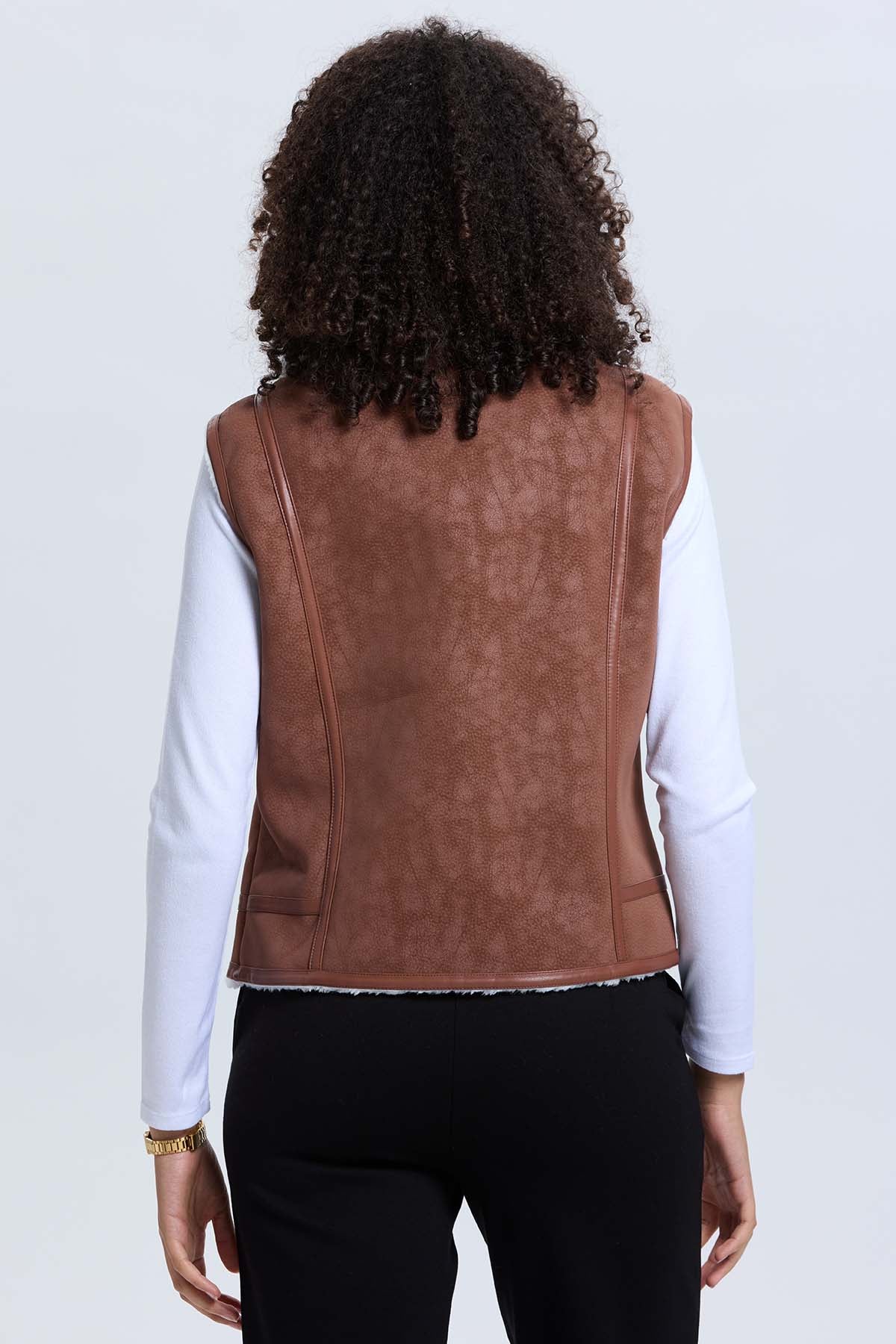 Chaqueta Mujer Efecto Cuero Bonded Cafe Oscuro - Image 3