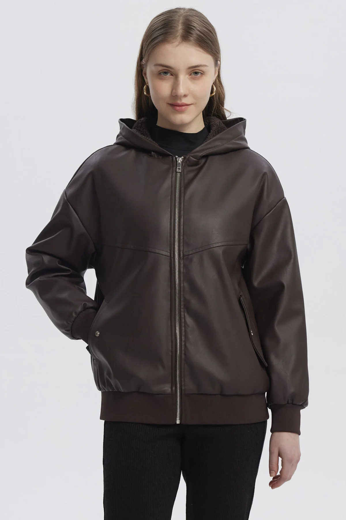Chaqueta Mujer Efecto Cuero Bonded Chocolate