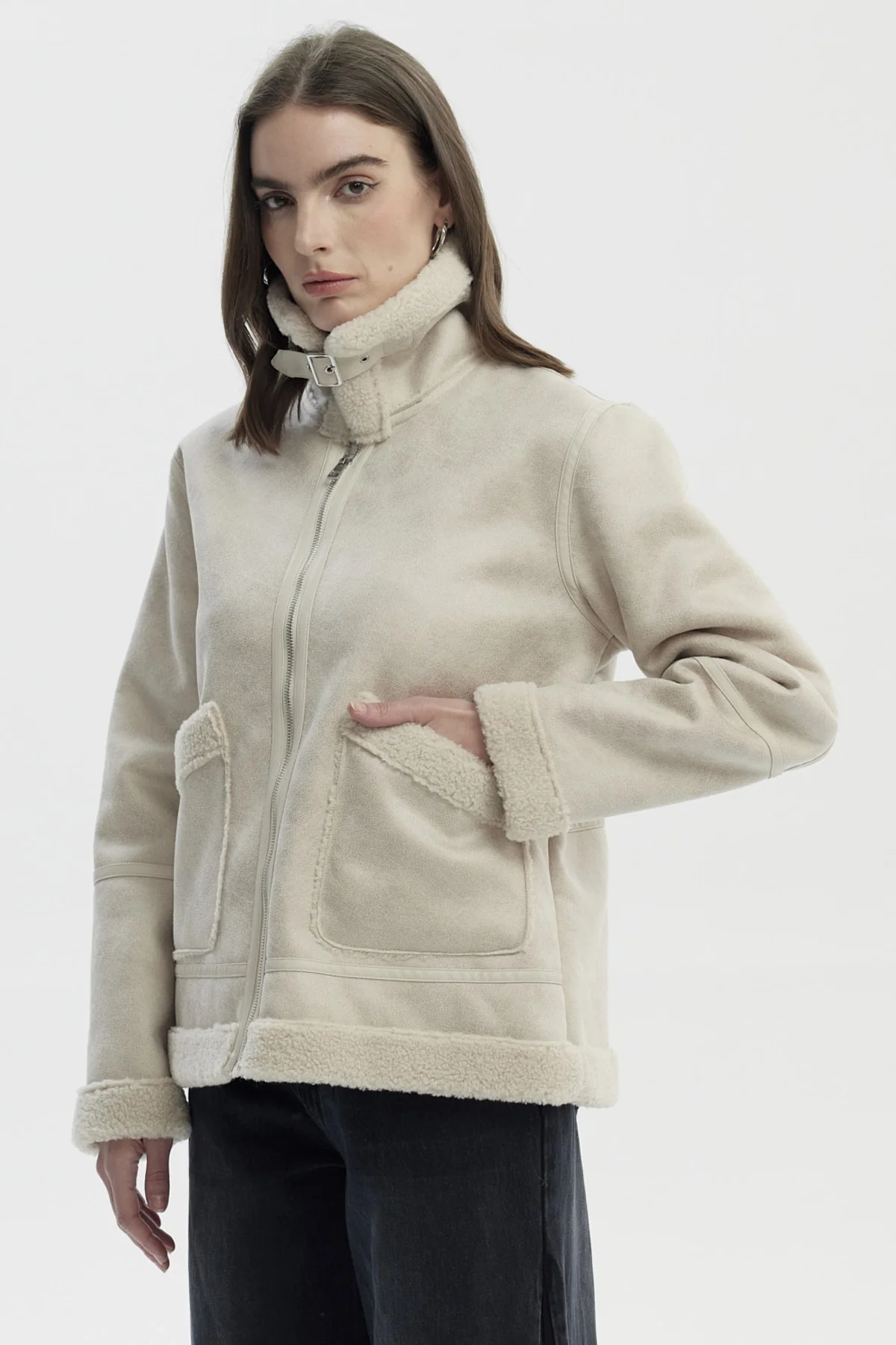Chaqueta Mujer Slim Cuello Camisero Beige - Image 2