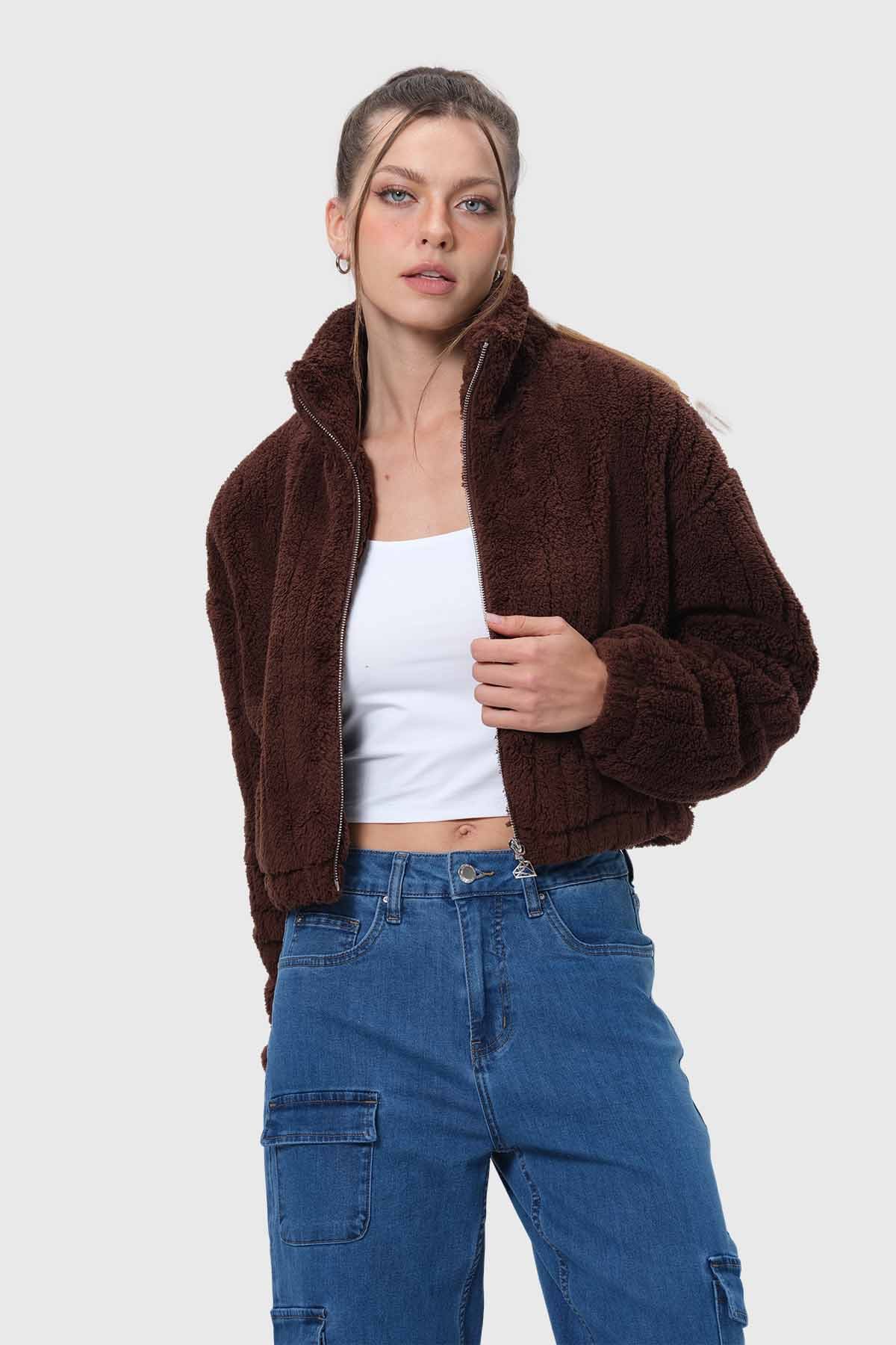 Chaqueta Mujer Tipo Polar Chocolate - Image 2