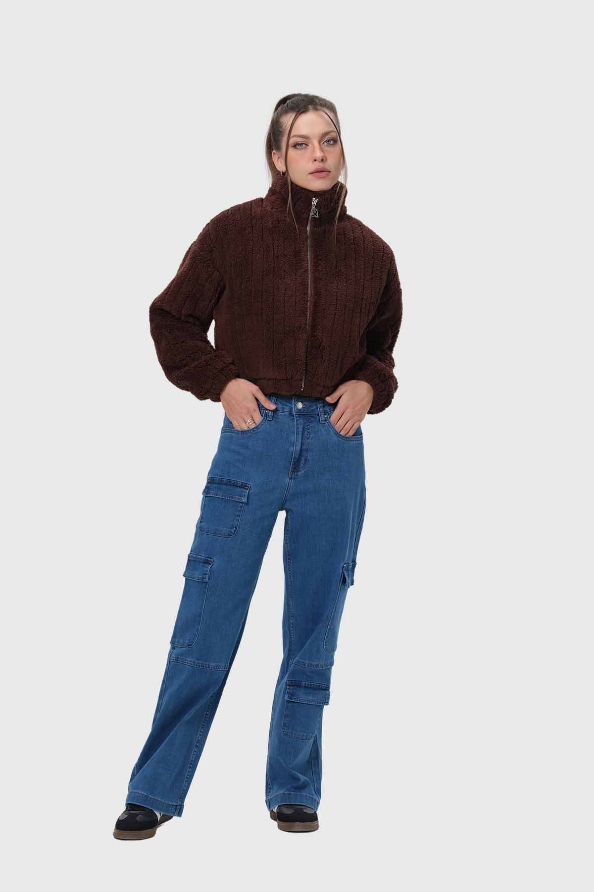 Chaqueta Mujer Tipo Polar Chocolate - Image 4