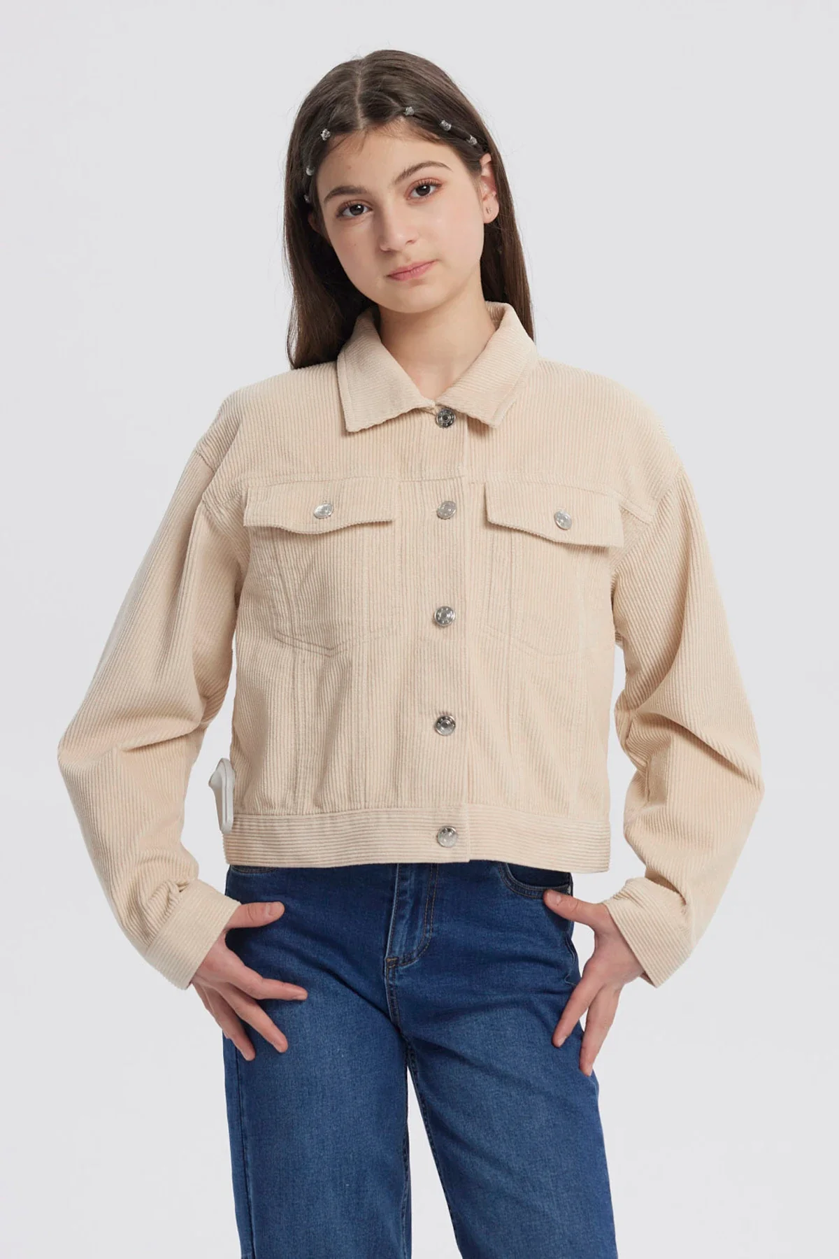 Chaqueta Niña Slim Cuello Camisero Beige
