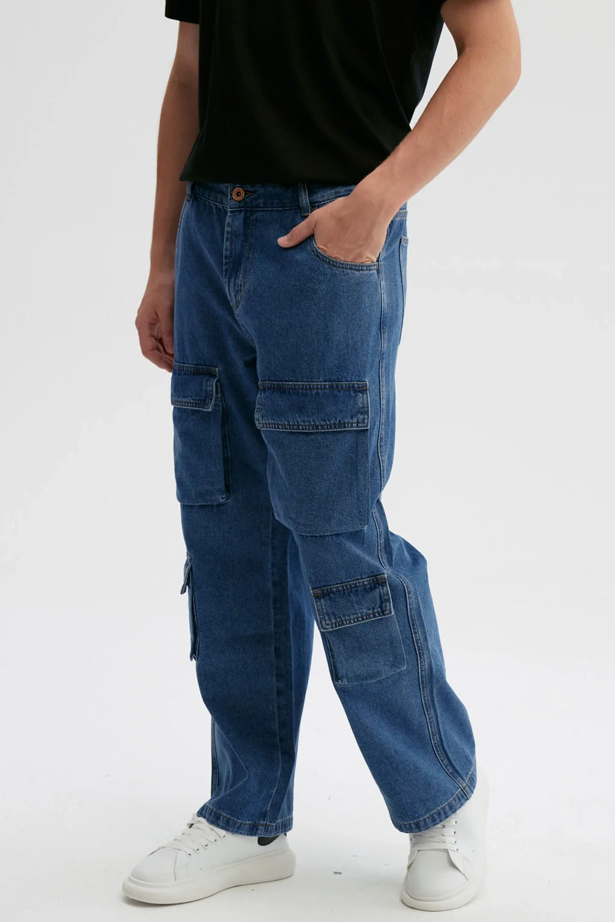 Jeans Hombre Cargo Delantero Azul Retro - Image 2