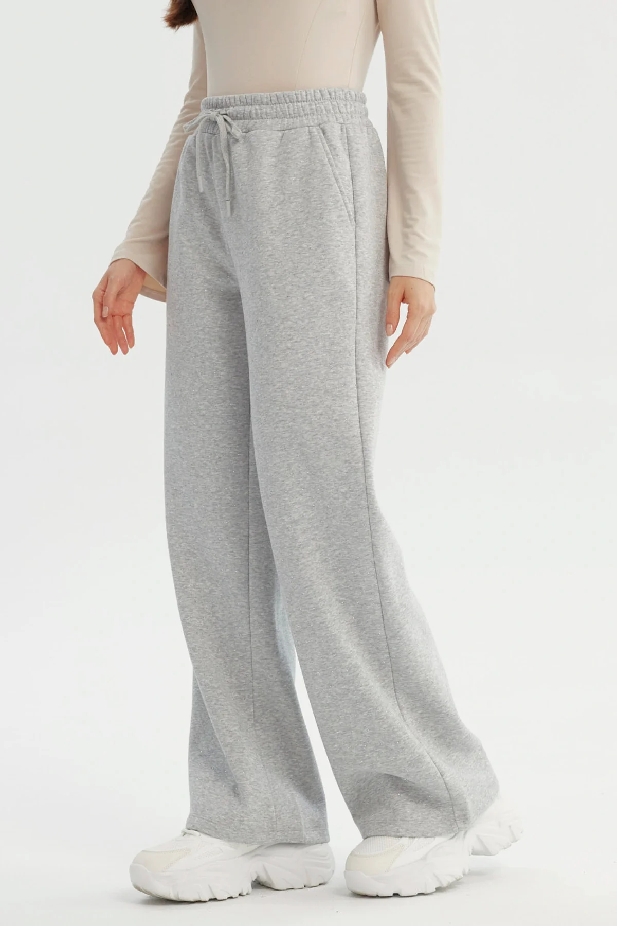 Pantalón Buzo Mujer Wide Leg Gris Melange - Image 2